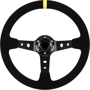 VUNKE 13.6 유니버설 그립 스웨이드 딥 디시 6 볼트 경적 버튼이 있는 게이밍 레이싱 스티어링 휠 가죽