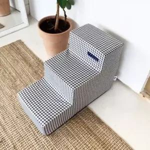 폭을줄인 침대용 3단 펫계단 네이비화이트 U122041