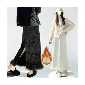 H라인 스커트 여성 에이치 기모 벨벳 퍼 겨울 하이웨스트 트임 원턱 A라인 힙업 롱 admr4