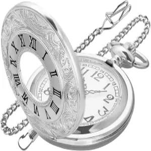 리얼푸 할로우 아웃 쿼츠 남성용 시계 아라비아 숫자 화이트 다이얼 포켓 크리스마스 졸업 생일 선물