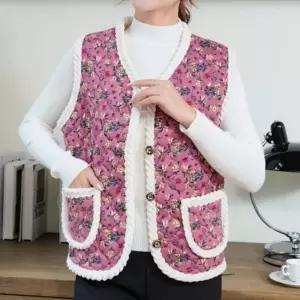 겨울 빈티지 조끼 겨울조끼 융털 김장 촌캉스 할머니조끼 촌캉스 꽃무늬 베스트 베스트 할머니조끼