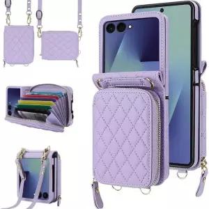 NINKI 삼성 갤럭시 Z 플립 7 카드 슬롯 지갑형 케이스 손목 스트랩, 귀여운 PU 가죽 지갑 커버 크로스바디