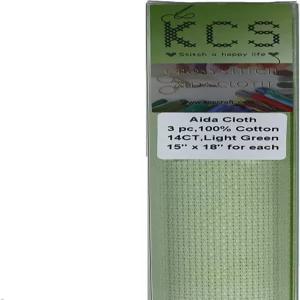 KCS 15인치 x 18인치 사이즈 3개 크로스 스티치 코튼 다 천 바느질 원단 14CT 연두색