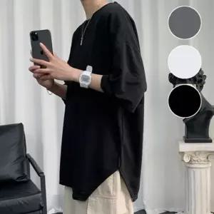 여름 시원한 남성 밑단 트임 오버핏 무지 반팔티셔츠