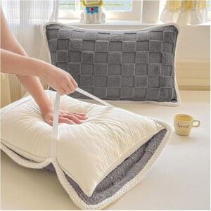 2팩, 양면 벨벳 베개 커버, 신축성 밴드, 스트랩 고정이 있는 부드러운 플러시 타월, 미끄럼 방지 침대 보호 쿠션 커버(2개, 회색)