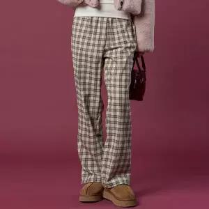 [KOLEAT]기모 도톰 체크 와이드슬랙스 밴딩 팬츠 [BEIGE] 가을 겨울 ver.