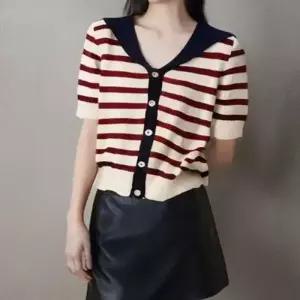 [라일리여성의류] Rly 여성용 마린 룩 세로줄 뜨개탑 숏티 오픈니트 스