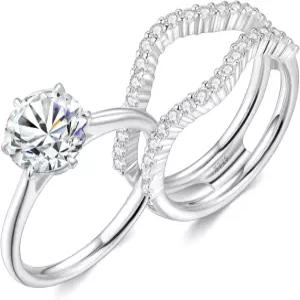 여성용 모이사나이트 웨딩 링 세트 2CT D 컬러 VVS1 브라이덜 밴드 S925 스털링 실버 18K 화이트 골드 도금