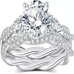 모이사나이트 웨딩 링 세트 D 컬러 VVS1 약혼 18K 화이트 골드 도금 925 스털링 실버