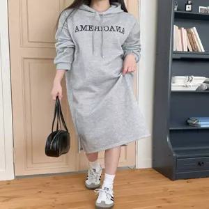 [하젤]롤스 오버핏 후드 기모 롱원피스_W4439