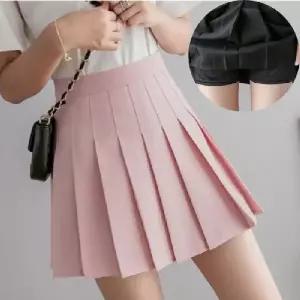 속바지 부착 미니스커트 주름 치마 여성 아이돌핏 짧은 스커트 블랙 화이트 핑크 그레이 네이비