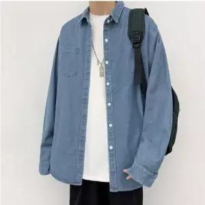 [골드스마일]남성 가을 청자켓 데님 셔츠 체크 남방 봄 간절기용