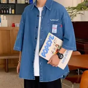 [셀러에이드]여름용 남자 데님 반팔 셔츠 캐주얼 남방