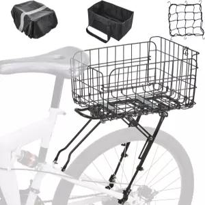 Fitense 리어 자전거 랙 바구니 포함 - 방수 커버 라이너 및 카고 네트가 있는 26인치 29인치 700cm