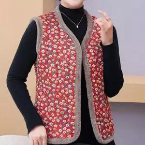 레트로 꽃무늬 김장 기모 할머니 겨울 융털 누빔 조끼 WFJRC9T