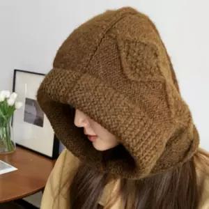 꽈배기 니트 바라클라바 겨울 모자 여성 브라운 원온골프 여자 여성