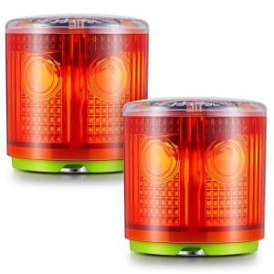 키트밉 2개 태양광 스트로브 경고 신호등 360도 단일 기둥 IP65 방수 비상 점멸 바리케이드 안전 도로 건설 신호등(빨간색, 마그네틱)