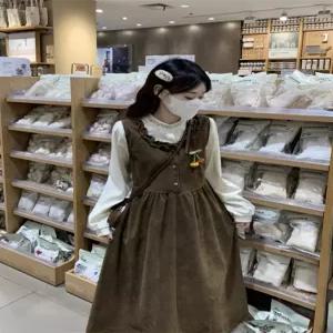 골덴멜빵치마 올드머니룩 겨울 레드 빅사이즈 골덴 스커트