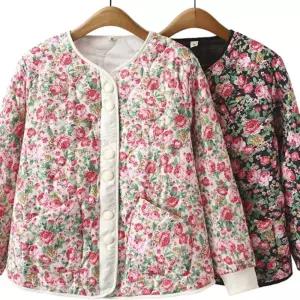 빈티지 플라워 누빔 퀼팅 자켓 패딩 물결 엄마 잔꽃무늬 노카라 점퍼 스냅
