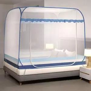 [콩심팥심]게더릭 사각 간편 침대모기장 (150x200cm) (블루) b