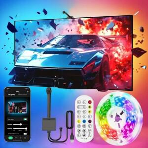 RGBIC LED TV 백라이트 스트립 AR 센서 탑재 화면에 따른 조명 동기화 앱 제어 35-80인치 TV모니터게임룸용
