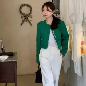 여성 유광 크롭 트위드 자켓 1P 출근 하객룩 패션 WFLMCPF