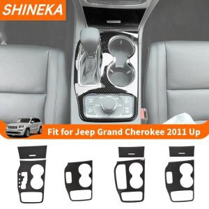 SHINEKA 자동차 탄소 섬유 그레인 기어 시프트 패널 물컵 거치대 전면 보관함 정리함 커버 지프 호환 그랜