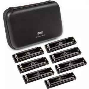 JDR 하모니카 7개 세트 CDEFGA Bb 10홀 20톤 블루스 하프 EVA 케이스 포함