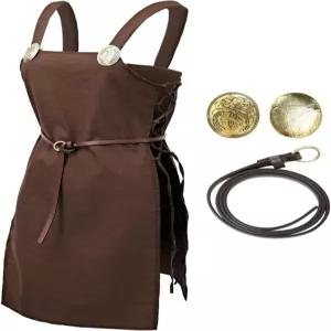 PROCOS 중세 해적 스트래피 에이프런 여성 빈티지 린넨 오버드레스 크로스 백 의상 브로치와 벨트 포함