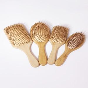 천연 대나무와 나무 정전기 방지 두피 마사지 에어 쿠션 헤어 빗   링 빗 1개