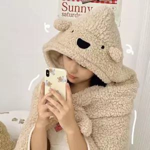 곰돌이 후드 입는 담요 귀여운 후드담요 3color
