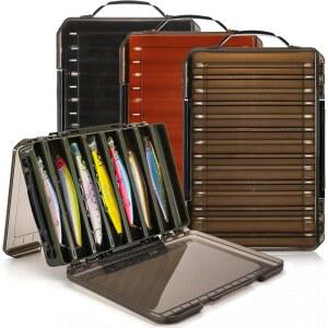 Noamus 3팩 양면 낚시 미끼 상자, 버클 2개가 달린 14칸 도구 정리함, 플라스틱 투명 보관 케이스, 보석 구슬 귀걸이 후크용 단단한 용기(3가지 색상)