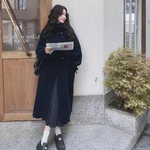 까불이점 여자 키작녀 야구 점퍼 무릎까지 오는 롱 후드 리버시블 코트 가을 겨울 슬림핏 모직 꾹4