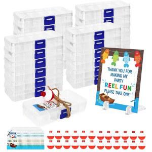 바페일 24팩 낚시 테마 생일 파티 추천 - 밥버스가 있는 미니 캔디 태클 박스, 감사 태그, 로프, 표지판 및 장식용 스탠드, 용품 릴 재미있는 선물