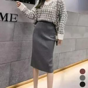 [라일리여성의류] Rly 걸스 하이웨스트 골패턴뒷트임 미니스커트 스웨터