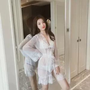 시스루 란제리 가운세트 섹시이벤트 레이스 신혼여행 잠옷 3종SET