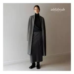 애드아보아 25FW 라쿤울 블렌디드 이중직 벨티드 니트맥시코트