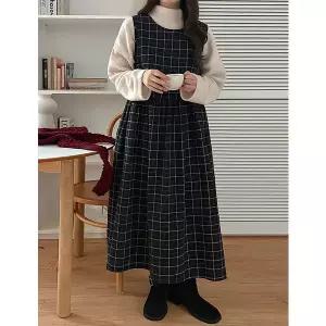 [공구우먼] 루아블릿 리본 체크 롱 뷔스티에 원피스 85945 빅사이즈 여성의류