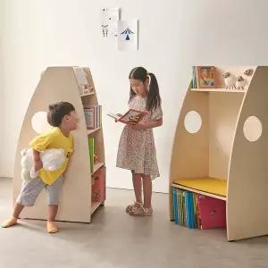 [비앙스] 하이드웰 유아 자작원목 독서 의자 책장형