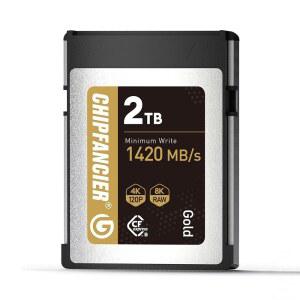 칩팬시 CFpress 2.0 타입 B 2 * 968GB 메모리 카드 최대 1750MB /s 읽기 1420MB 사진작가용 니콘 D5 /D6 /Z7 /Z9 파나소닉 캐논 EOS DJ와 호환되는 라이트-로우 8K 비디오 녹화 골드