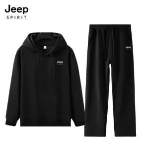 [지프]지프스피릿 캐주얼 루즈핏 후드 맨투맨 상하세트 블랙 (JSSPSET259)