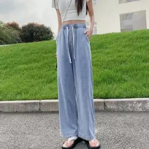 여성 밴딩 데님 팬츠 루즈핏 와이드 쿨데님 여자 밴딩 데님 팬츠 청바지 여름 편한