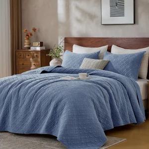 다운 홈 킹 퀼트 세트 샴스 경량 침대 스프레드 커버렛 얇은 편안한 커버 빈티지 워싱 담요 브러시드