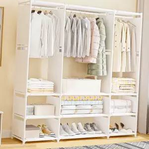 모던 간이 옷장 튼튼한 철제 칸막이 대형 간이 옷장 조립식 수납 옷방 부직포 이동식 정리함 시스템 보관함