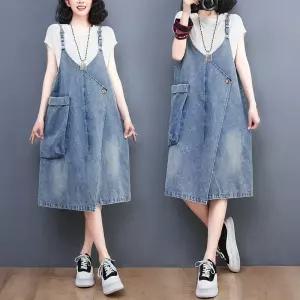 멜빵청치마 포인트 연청 루즈핏 간절기 나들이