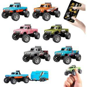 플래시스타 미니 Rc 트럭, 조명이 있는 1:64 스케일 몬스터 트럭 리모컨 자동차, 2.4GHz 리모컨, 미니 합금 몬스터 트럭 Rc, 속도/스티어링 조절 가능(6Pc)