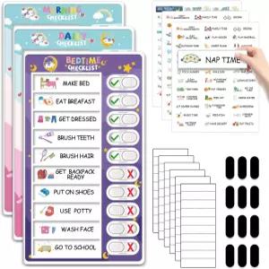 CustomMaster 용 취침/아침/일상 습관 차트 자석식 숙제 시각적 스케줄표 재미있는 할 일 목록 ADHD 보조