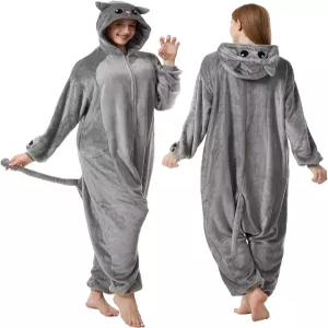성인 동물 원시 할로윈 코스튬 코스프레 파자마 플란넬 원피스 홈웨어 정장 점프수트 후드 로퍼 여성