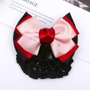 머리숱리본핀 핑크리본망 사무용 머리숱 많은 피치와인 헤어망