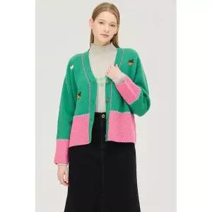 매장정품 베네통 BENETTON 밑단 조직 변형 블럭 니트 가디건 (BAKC06511) 555851